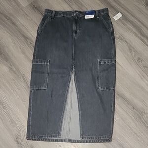 NWT Old Navy Anika Mid Rise Drapery Cargo Dark Maxi Denim Skirt
